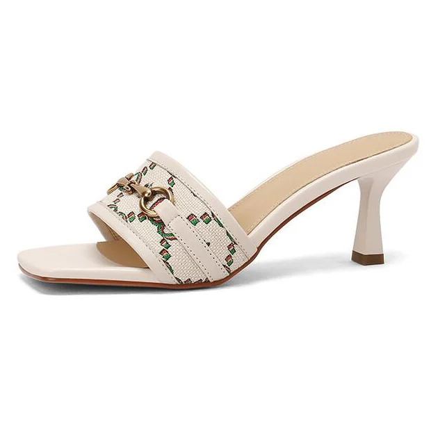 Самая популярная Летняя женская обувь на высоком каблуке, мюли, женские сандалии и тапочки в Корейском стиле