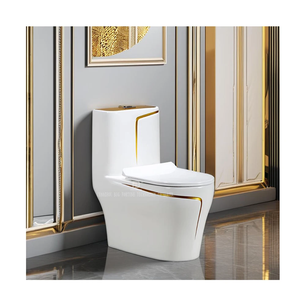 Hot Sale Ceramic Gold Line One Piece Toilet Water Closet Sanitary Ware Inodoros Bathroom Commode WC Toilet Bowl