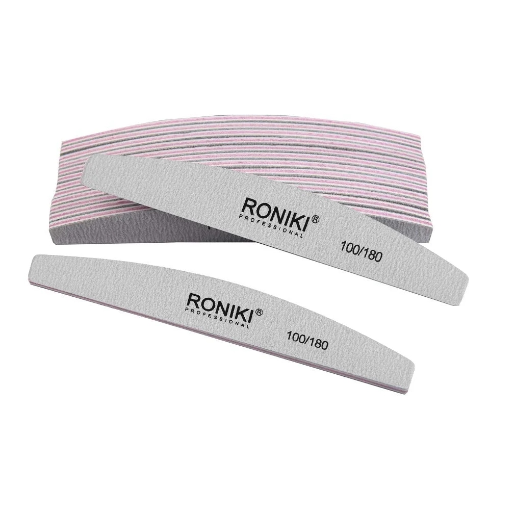 RONIKI Private Label Personalised Custom 80/80 100/180 100 180 pink mini Half Moon Nail File With Logo