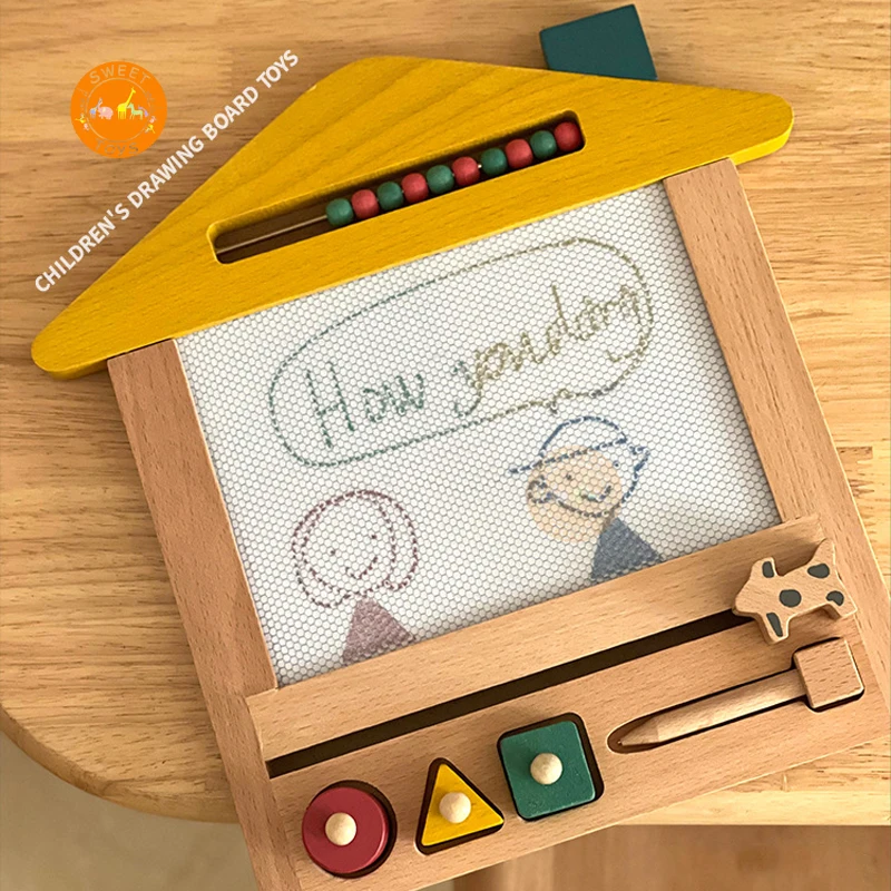 Wooden Drawing Board Writing Coloring Erasable Cartoon Household Multifunction Toy For Early Educational and Distant Learning
