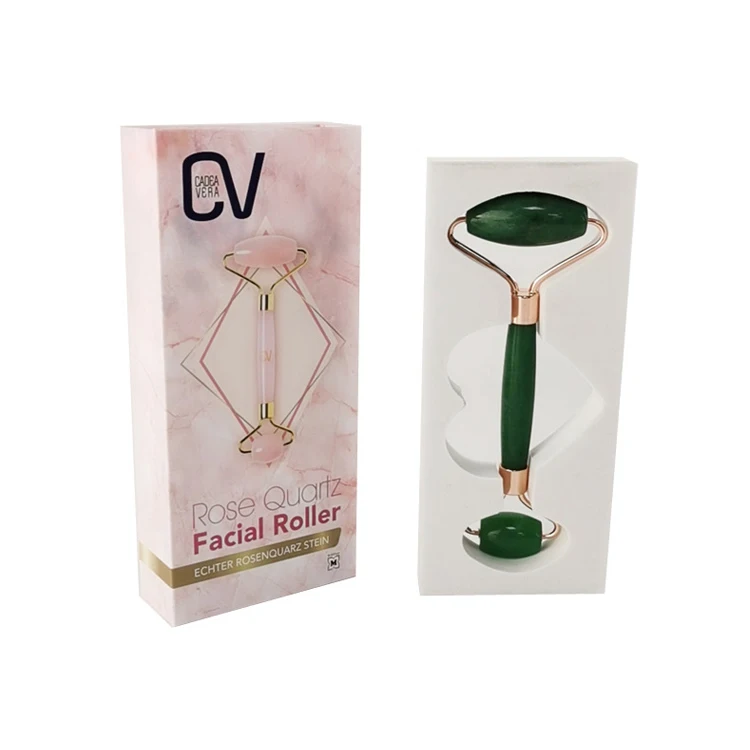 Custom Logo Flap Lid Magnetic Closing Pink Jade Roller Guasha Beauty Face Roller Cosmetic Gift Set Packaging Box Kit With Eva