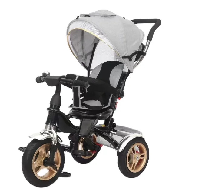 Three-wheeled stroller for children with big wheels 360 degree rotating pu tire baby three-wheeled stroller