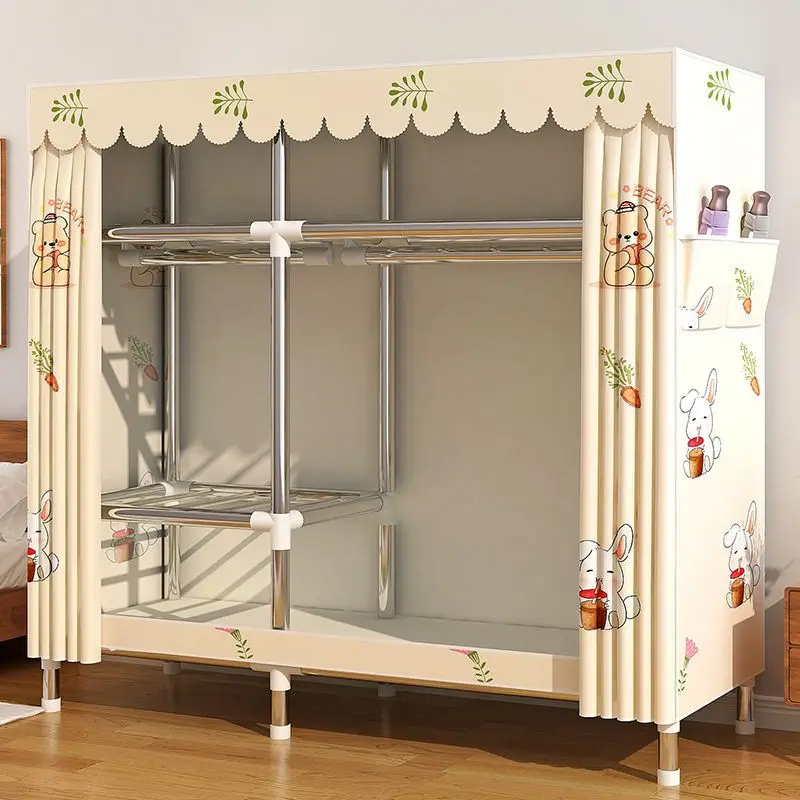 Simple wardrobe home hanging area all steel pipe wardrobe Simple dustproof clothes hanger thickened assembled fabric wardrobe