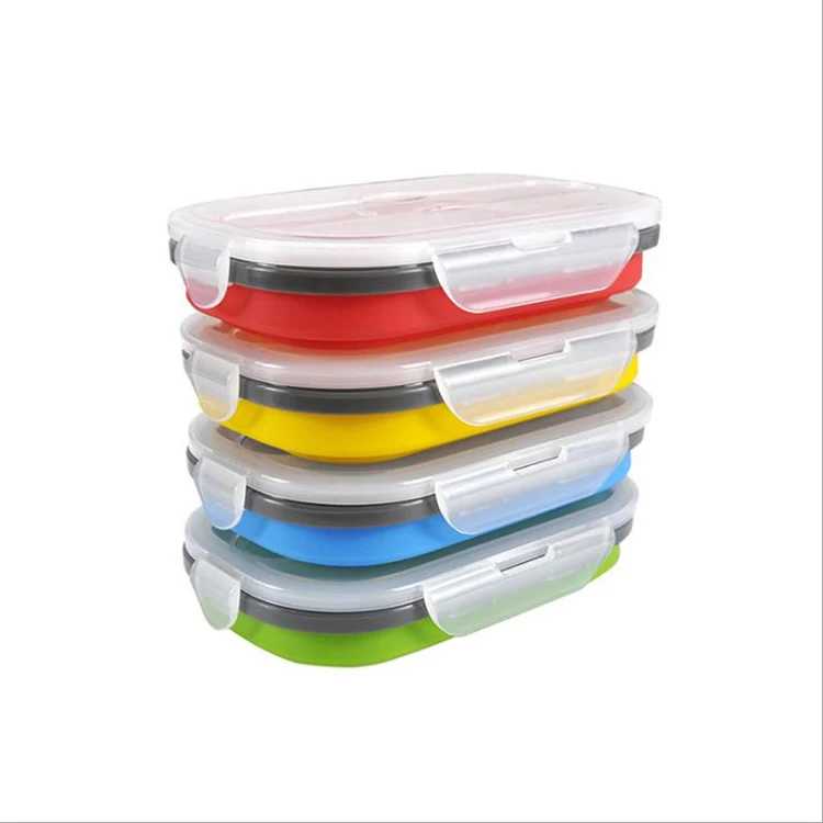 Wholesale Creative Silicone Storage Container Retractable Folding Bowl With Fork Collapsible Bento Box Fresh-keeping Box