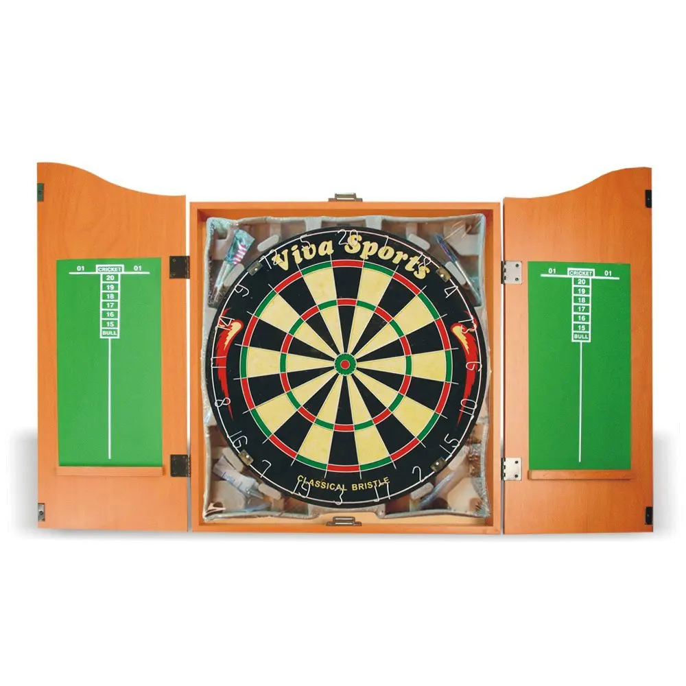 Durable Wall Wooden Dartboard Product  dartboard display in Wood Cabinet with stylish look