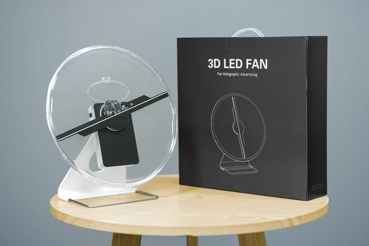 Rechargeable Small Hologram Fan 3D Mini Holographic Christmas Fan Cloud Spinning LED Hologram Projector Screen with Speaker