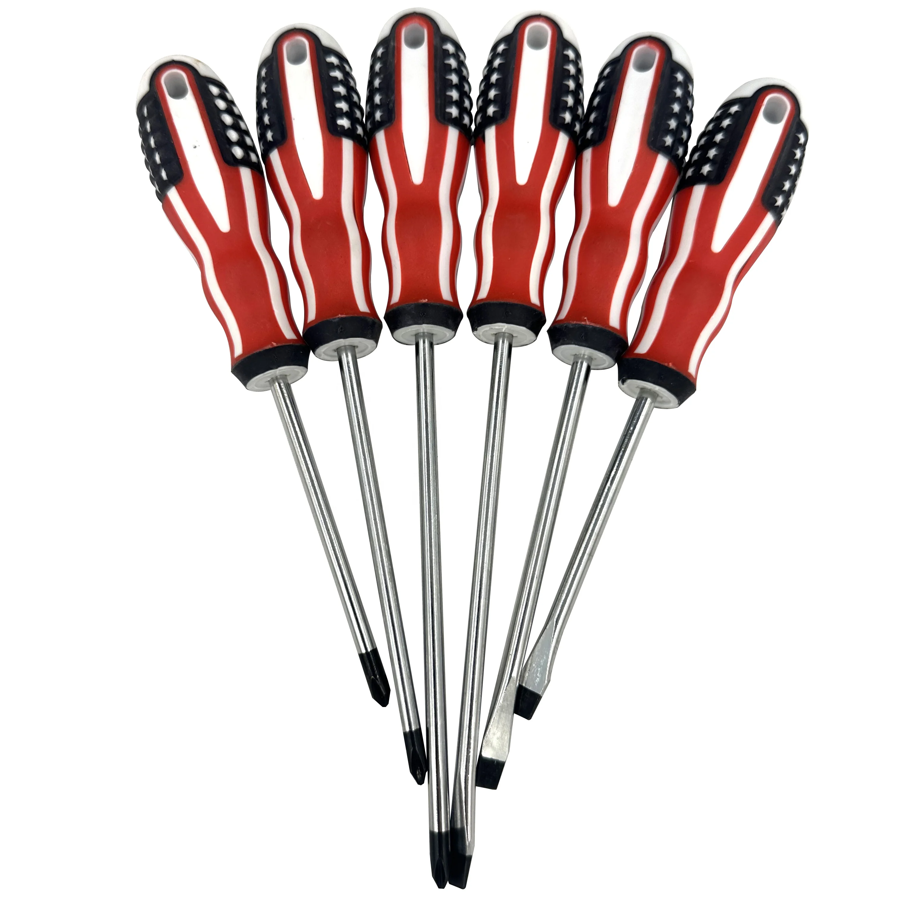 6pc Multi-purpose Household Screwdriver With American Flag Pattern Massage Handle Strong Magnetic Screwdriver Set