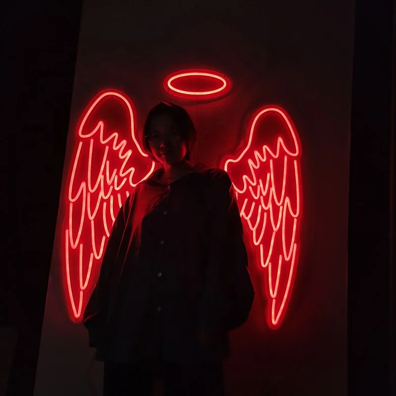 Kexian Custom Factory Price LED Neon Angel Wings Angel Neon Light Store Shop Bar Wall Signs Decoration