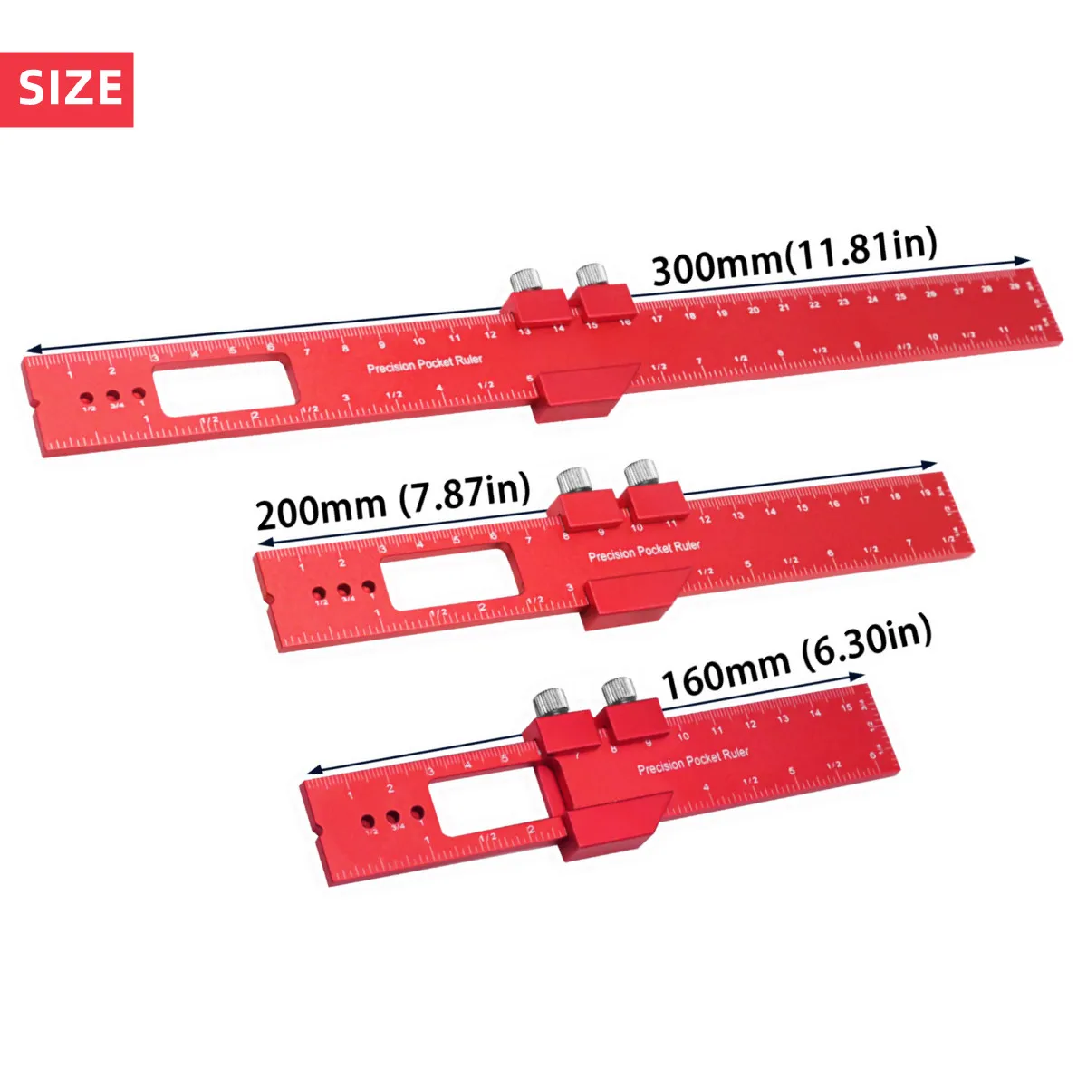 Precision Pocket Metal Slide Ruler Inch and Metric,  Aluminum Woodworking Ruler with Slide Stop T-Type Scribing Ruler