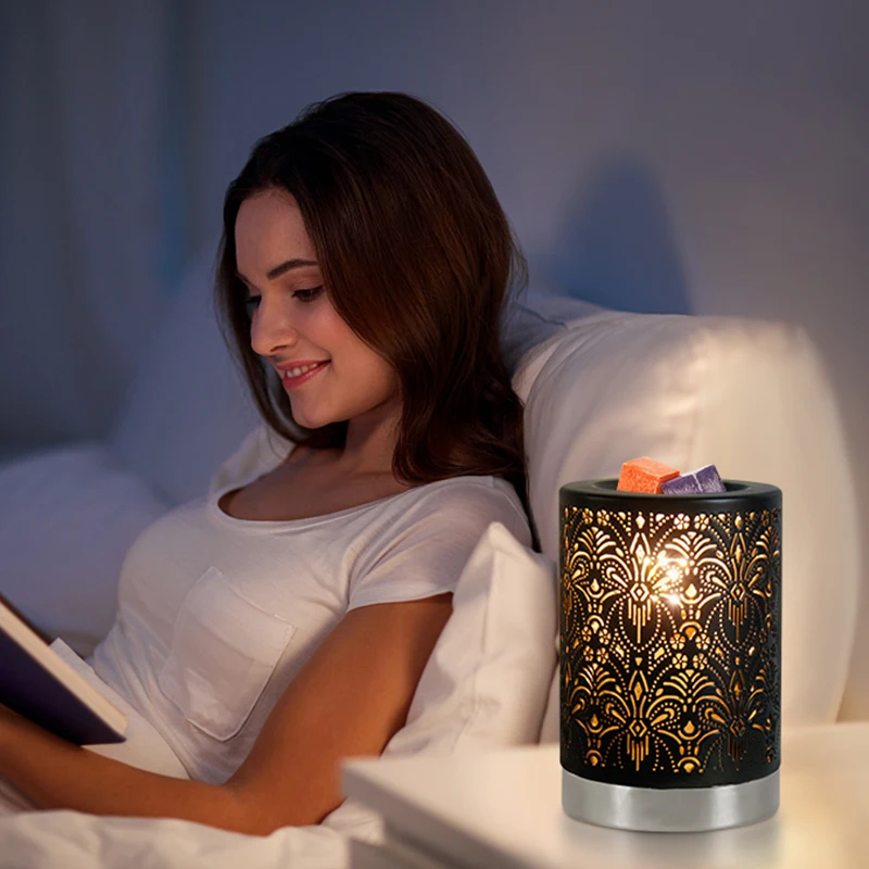 Elegant Hollow Black Ceramic Lamp Wax Melting Warmer Nordic Style Bedroom Essential Oil Ceramic Aroma Light with Wax Melting