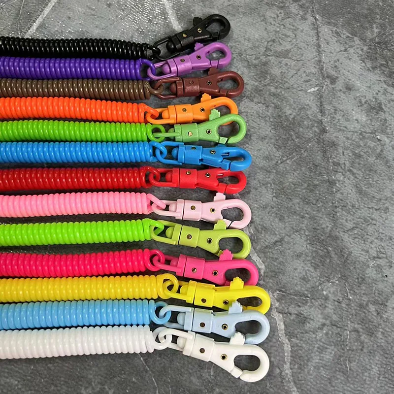 wholesale spiral retractable spring coil keychain stretch cord safety elastic rope key ring with lobster clap