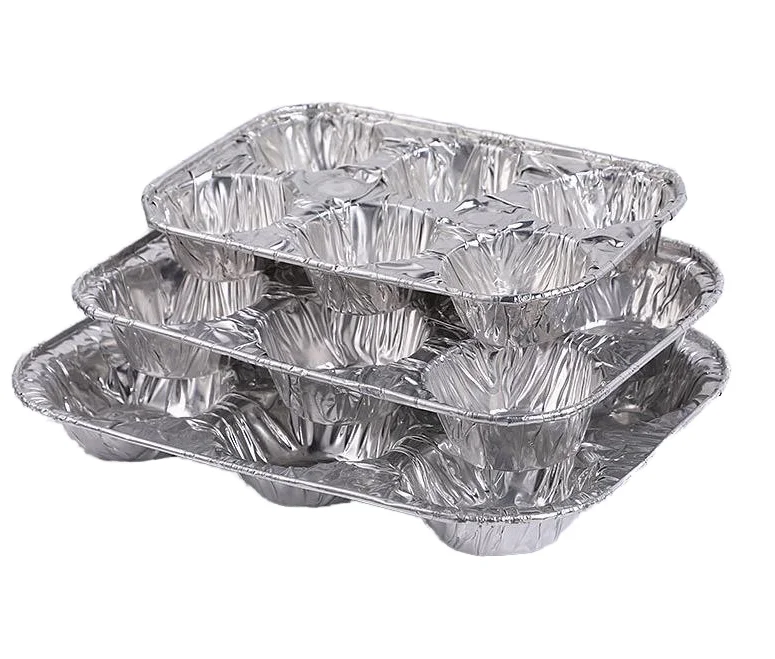 6-Cup Non-Stick Disposable Aluminum Bakeware Set Embossed Muffin and Egg Tart Pan for Food Preparation