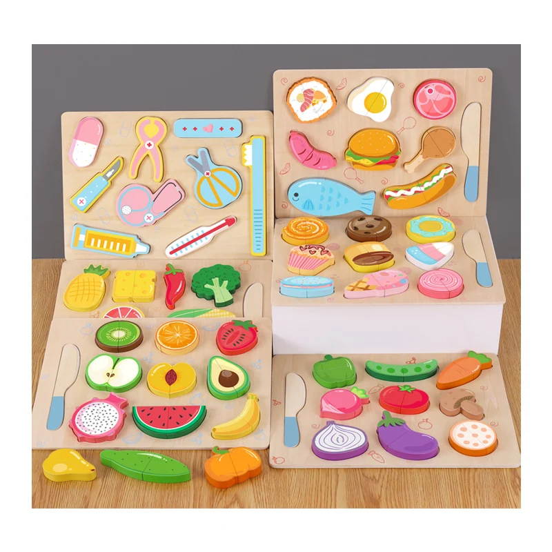 New Wooden Toys 2023 Montessori Early Educational Splicing Board Building Blocks Kitchen Food Toys Kids Learning Kitchen Set Toy