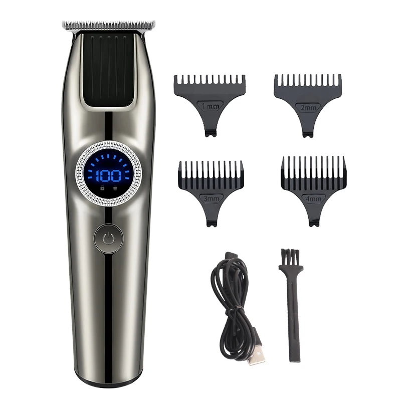 Новый профессиональный набор для стрижки волос, беспроводные парикмахерские машинки для стрижки волос, электрический триммер для бороды для мужчин с ЖК-экраном, 4 направляющими, OEM