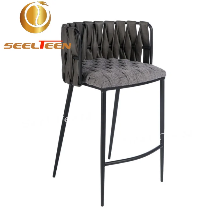 Beige Velvet Stainless Steel Luxury Bar Stool Chair