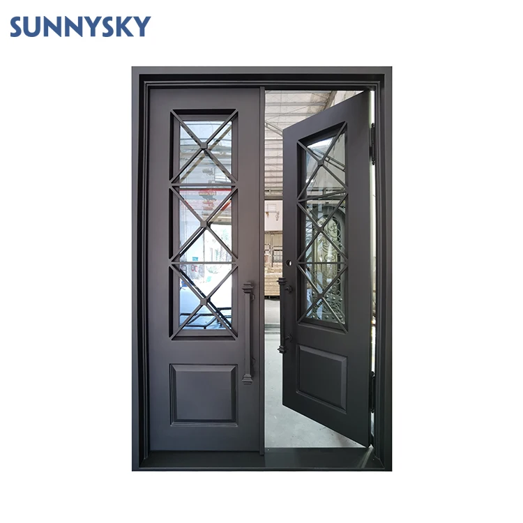 Sunnysky Exterior House Modern Glass Inserted Main Entrance Front Door Designs