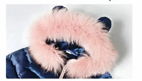 
Kids Girls Thick Velvet Quilt Jacket Fur Collar Long Parka Coat Overwear Winter 