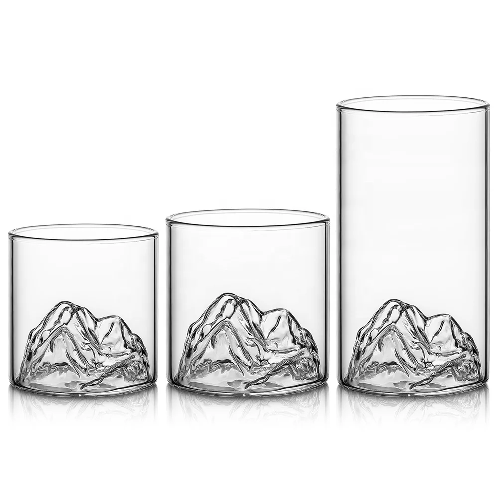 Wholesale High Quality  Round Mountain Shape Clear Transparent Bar Whiskey Wine Glasses Cups For Luxury Party