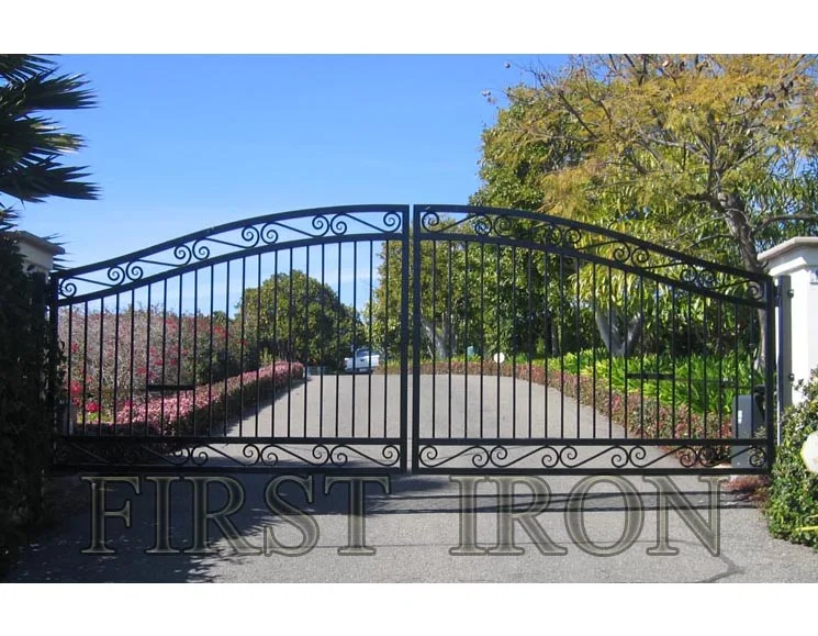 Wrought iron fancy main driveway gate design boundary wall garden gate for sale