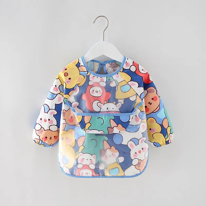 Baby Bibs Waterproof Infant Eating Bib with Pocket Children Drawing Long Sleeve Apron Kid Burp Cloth Boys Girls Bandana Stuff