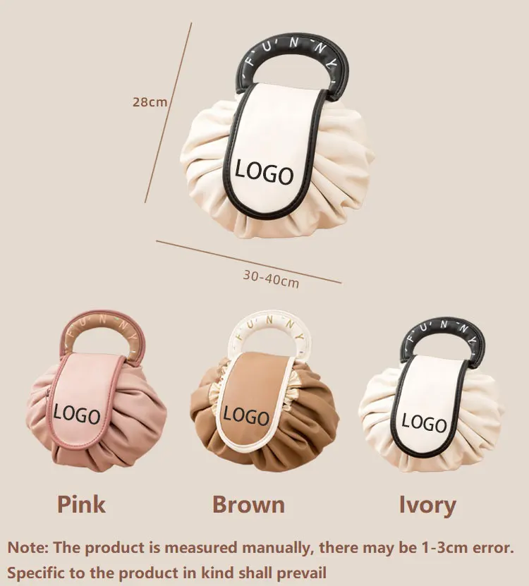 OEM ODM Barrel Drawstring PU Makeup Bag Large Portable Roomy Cosmetic Bag Make up Bags Travel Toiletry Organizer for Women