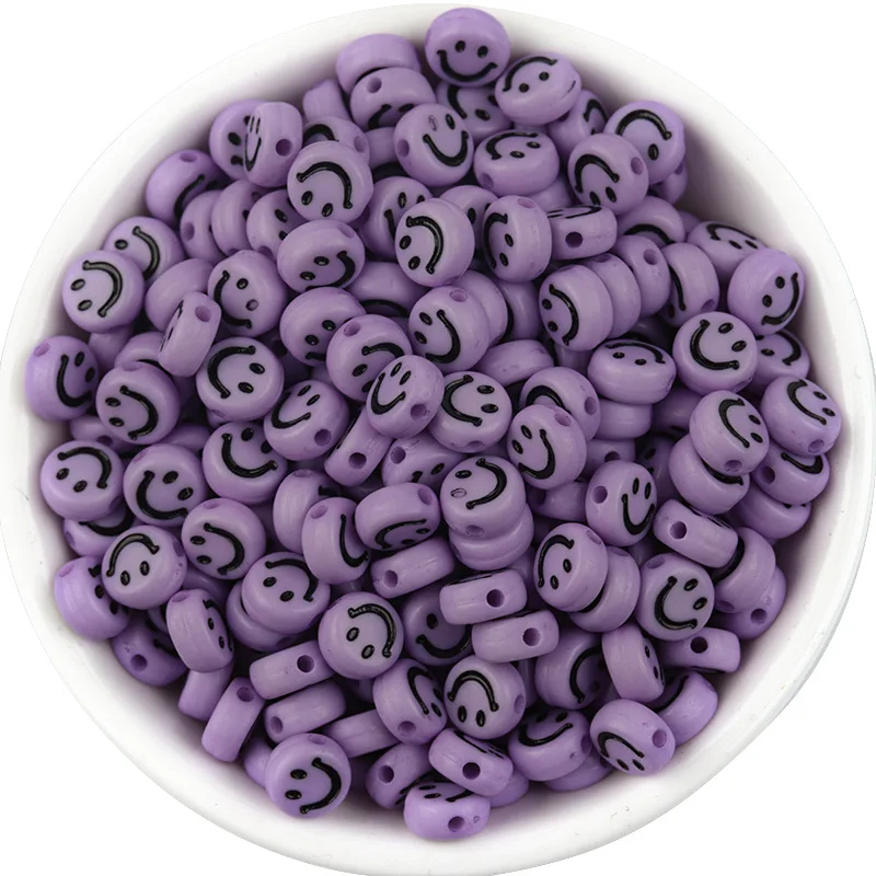 XuQian Acrylic Smiley Face Round Flat Beads Bracelet Loose Diy Handmade Pendant Jewelry