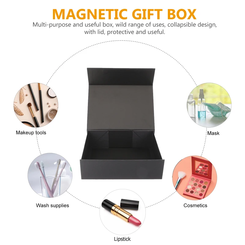 New Custom Printing Luxury Rigid Folding Black Paper Packaging Magnet Closure Lid Cardboard Foldable Magnetic Gift Box with Logo