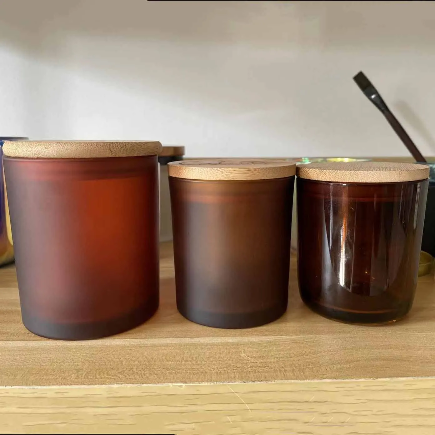 Wholesale 10 OZ 15 OZ In Stock Amber Color Empty Container Tumble Glass Vessels Jars for Making Candles with Gift Box