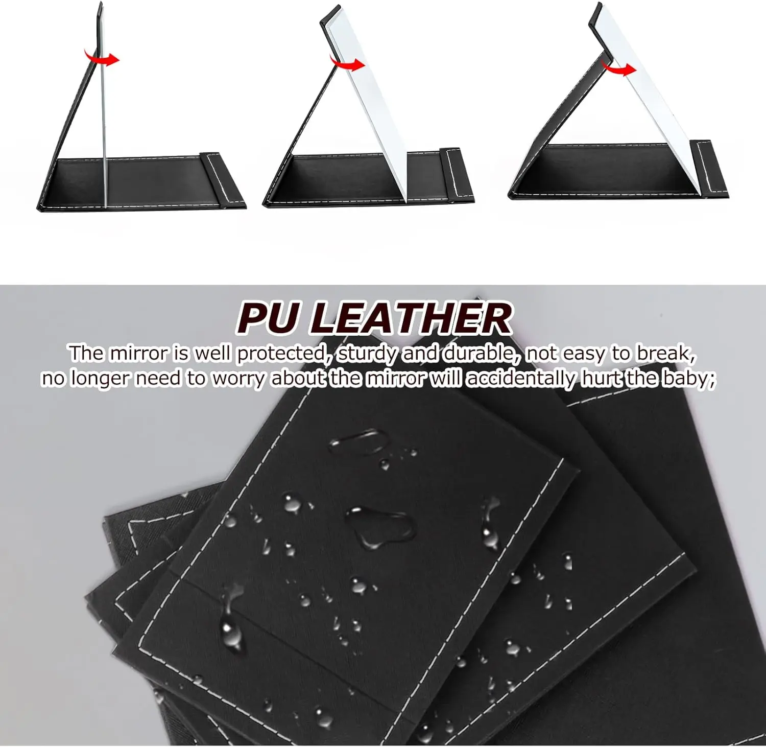 6x8 Inches Makeup Mirror Portable PU Leather Folding Desktop Vanity Mirror with Adjustable Stand for Vanity Table Office Travel