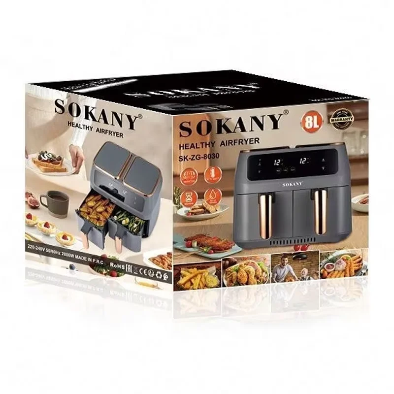 Wholesale 2800W Smart Digital Fryers Big Capacity 8 Litres Electric Double Air Fryer With Dual Basket