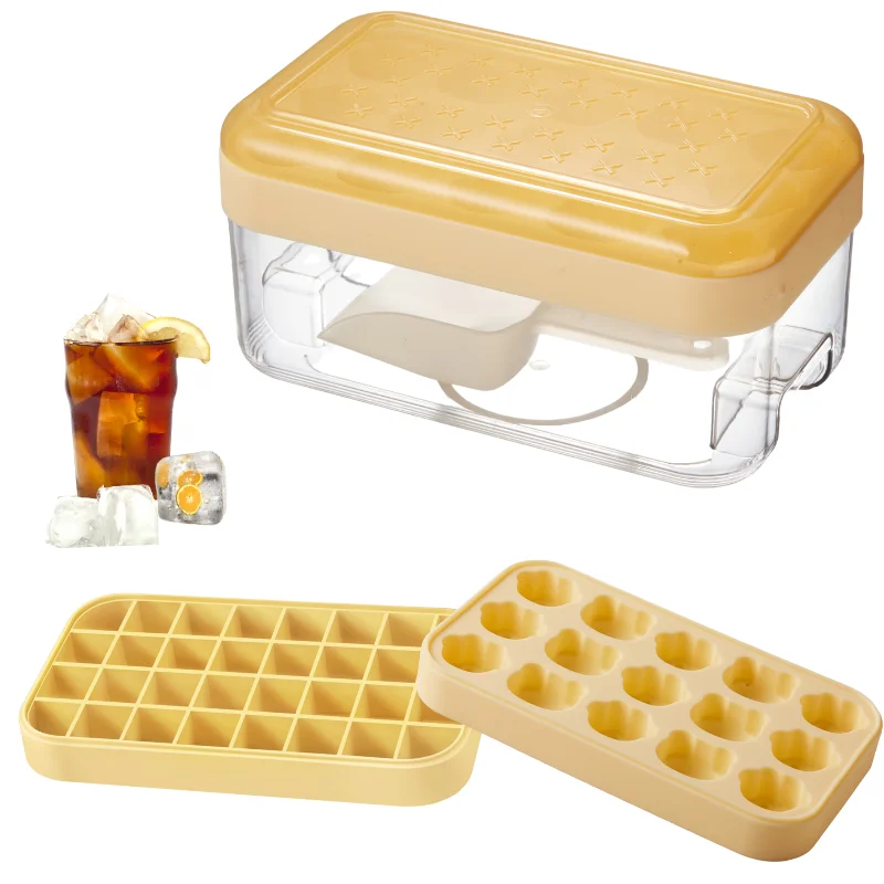 Large Ice Cube Tray with Lid for Whiskey Cocktails Easy Release BPA Free Stackable Silicone Ice Cube Mold with Container