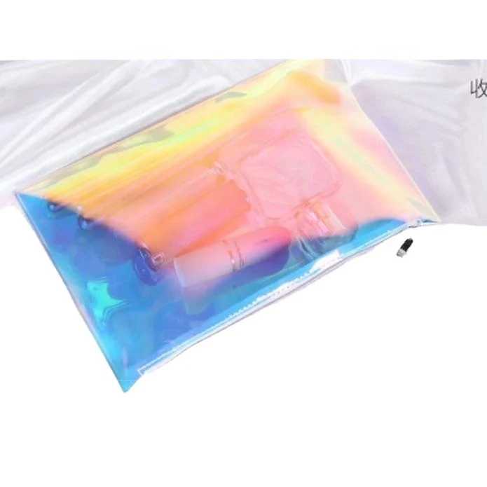 Holographic Clear plastic Colorful Glitter Confetti Powder Laser PVC Cosmetic Messenger File Envelope Pouch Bag