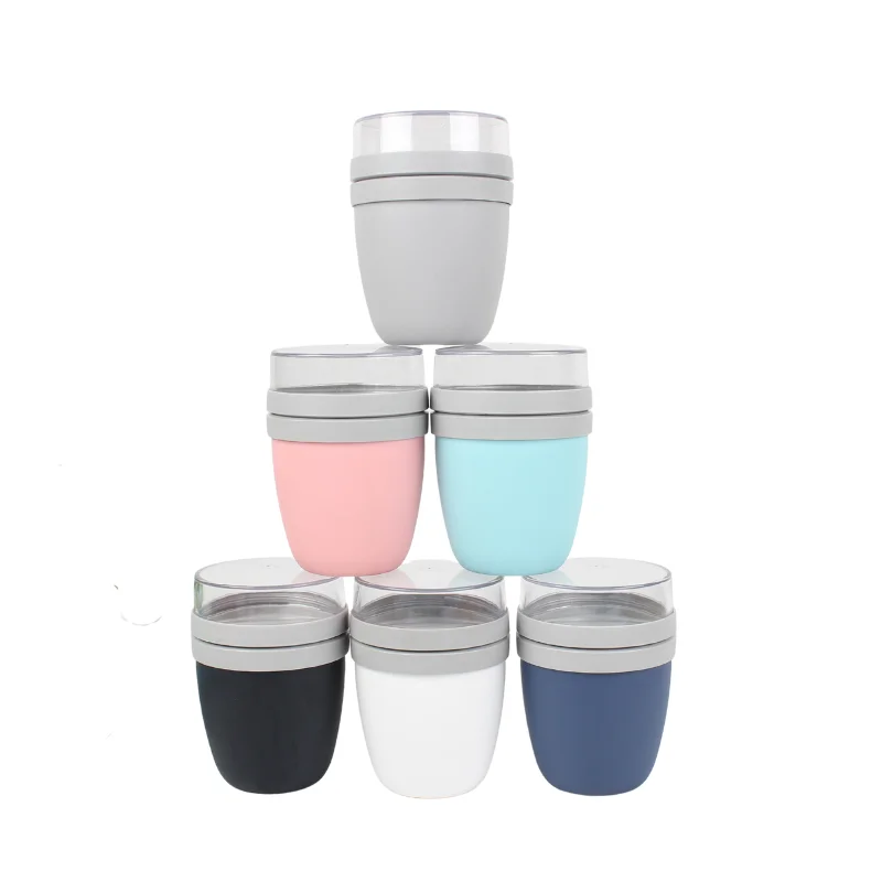 Plastic Portable Cup Two Tier Transparent Lid Cover Yogurt Milk Cereal Food Snack Storage Container