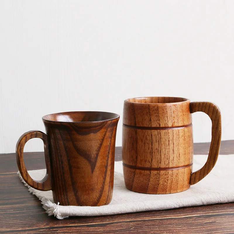 Factory direct can custom logo eco-friendly solid vintage jujube wood grain Big belly wooden coffee drinking tea cup