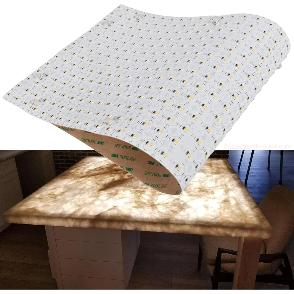 Super Brightness Soft LED Backlight Sheet  SMD2835  24V  Single Color CCT cuttable  for Translucent Marble Countertop