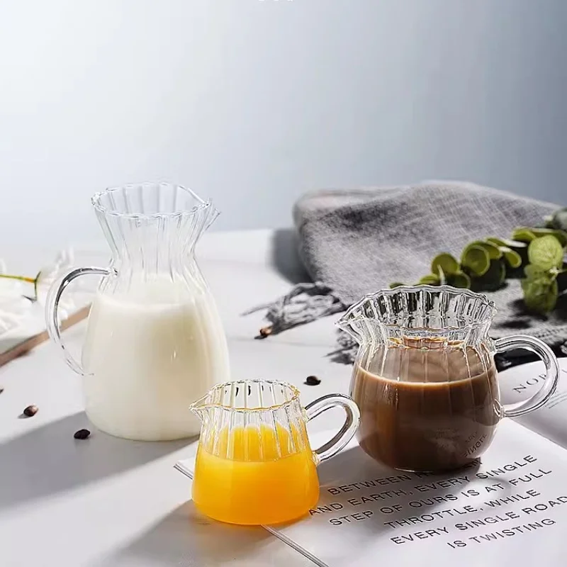Стеклянная чашка для кофейного инструмента латте арт полосатый кувшин для молока стеклянная чашка для кофе со льдом с ручкой