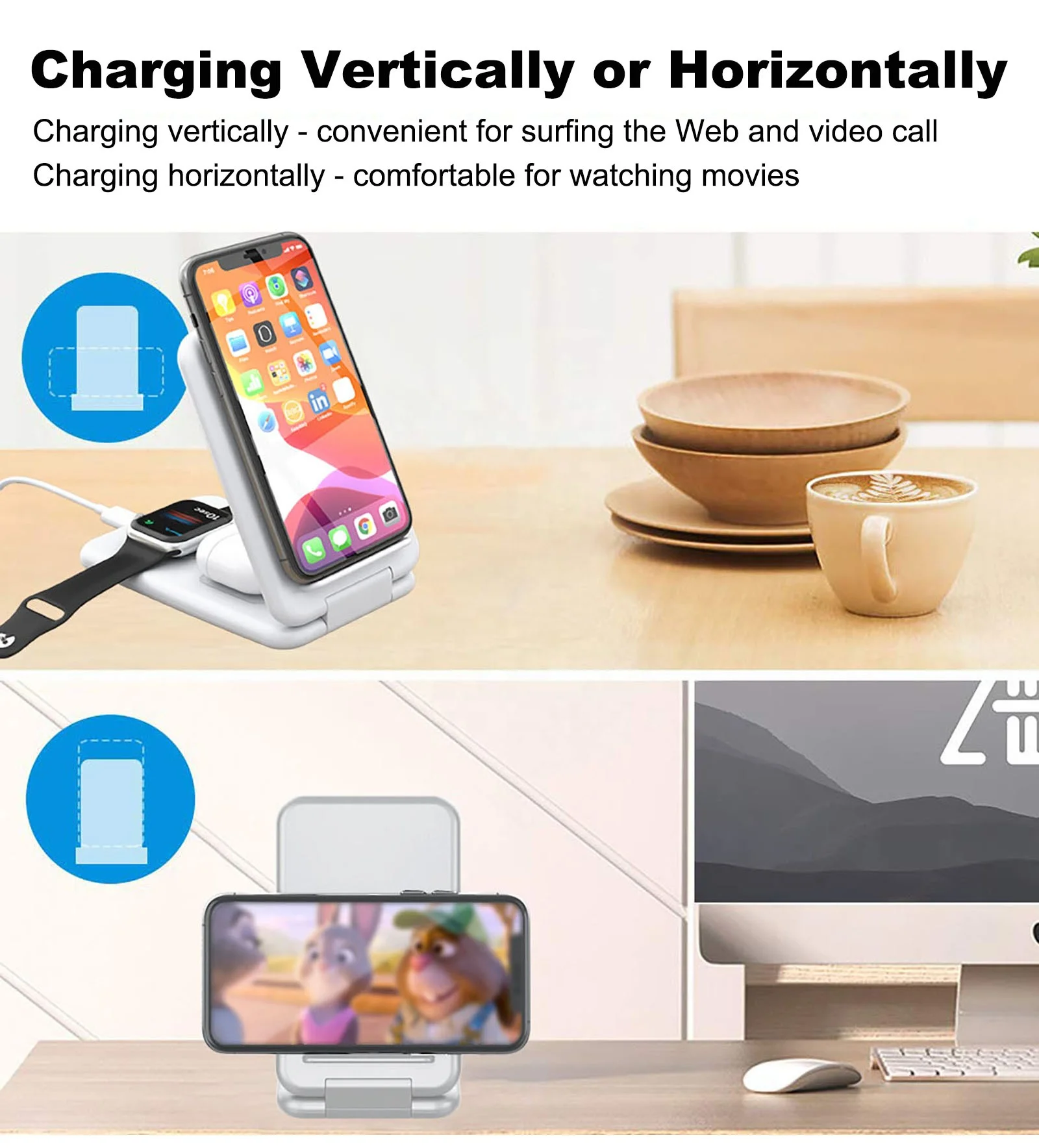  Trending Products 2021 New Arrivals 15w Qi Fast Charge 3 in 1 Wireless Phone Charger 3-in-1 Charging Dock Station
