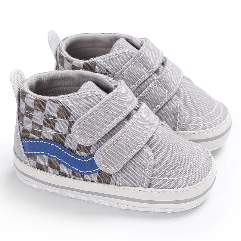 YIZHI Wholesale Cheap Soft Sole Canvas Plaid Toddler Shoes Double Hook High-top Walkers Baby Shoes