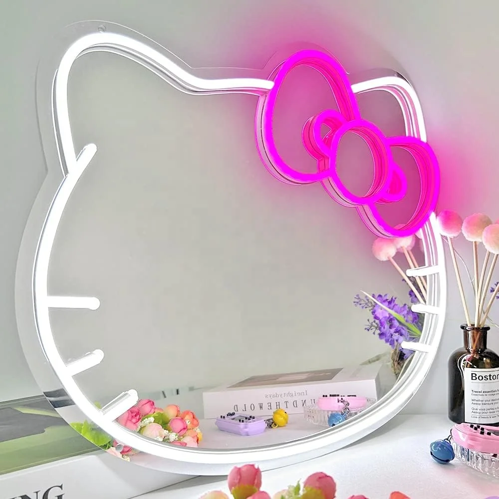 Wholesale modern simple large big bathroom wall decor vanity makeup smart led hello kitty mirror miroir spiegel espejo