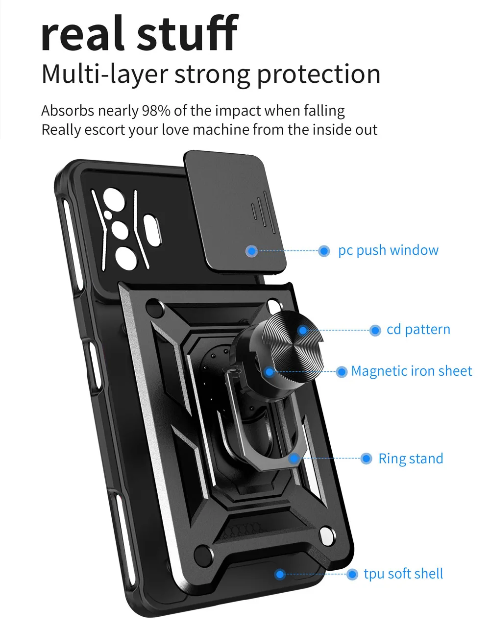 Hybrid Armor for Xiaomi Poco Phone Case Camera Protection Case for Poco F4 GT F3 GT X3 NFC X4 Pro 5G M4 Pro M3 Ring Stand Cases