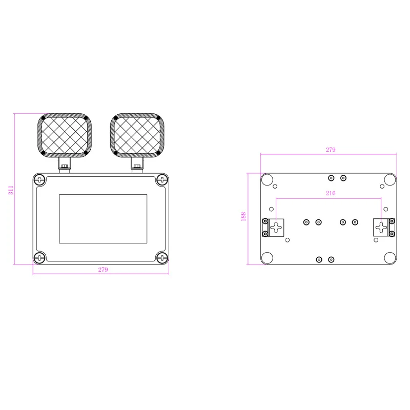 Li-ion Battery Backup Rechargeable LED Emergency Light IP65 Waterproof High Lumen 2x10W LED Twin-head Emergency Light