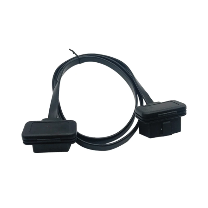 custom fast delivery 1m Low Profile Flat Ribbon OBD Diagnostic Cable Male to Female 16 Pin Right Angle Extension Cable