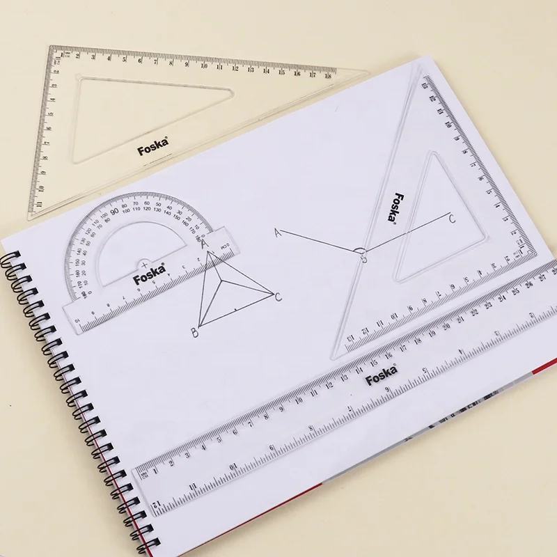 4 Pieces Students Plastic Geometric Ruler Set