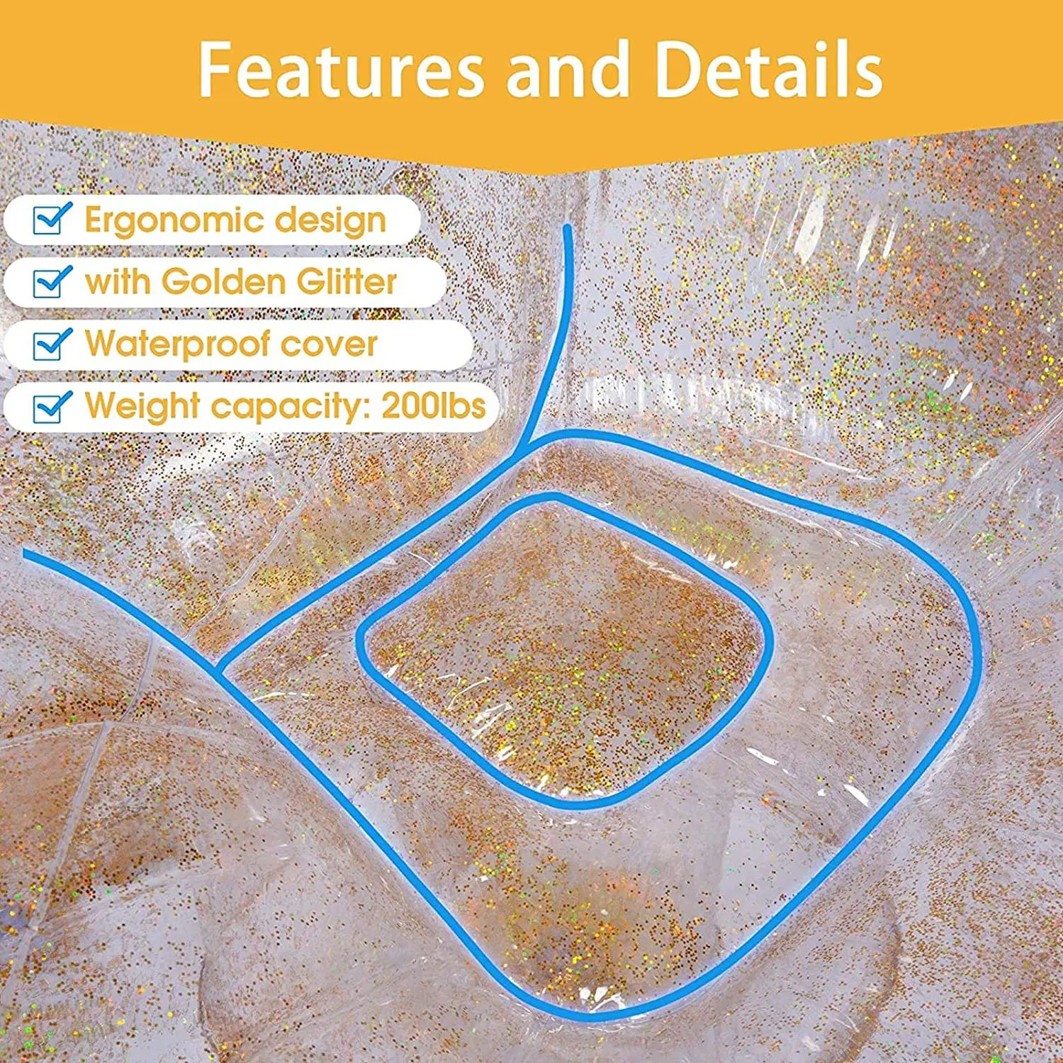 Inflatable Holographic Glitter Chair Perfect for Kids Rooms Game Rooms Dorms Parties Indoors and Outdoors Easy Set up