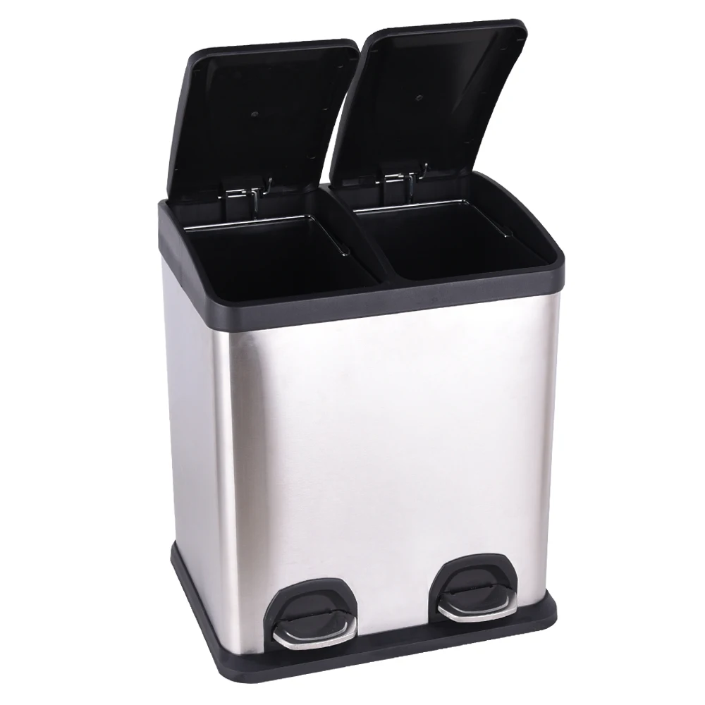 Victory 2021 cheap price Plastic lid metal waste bin 2 compartment recycling bin