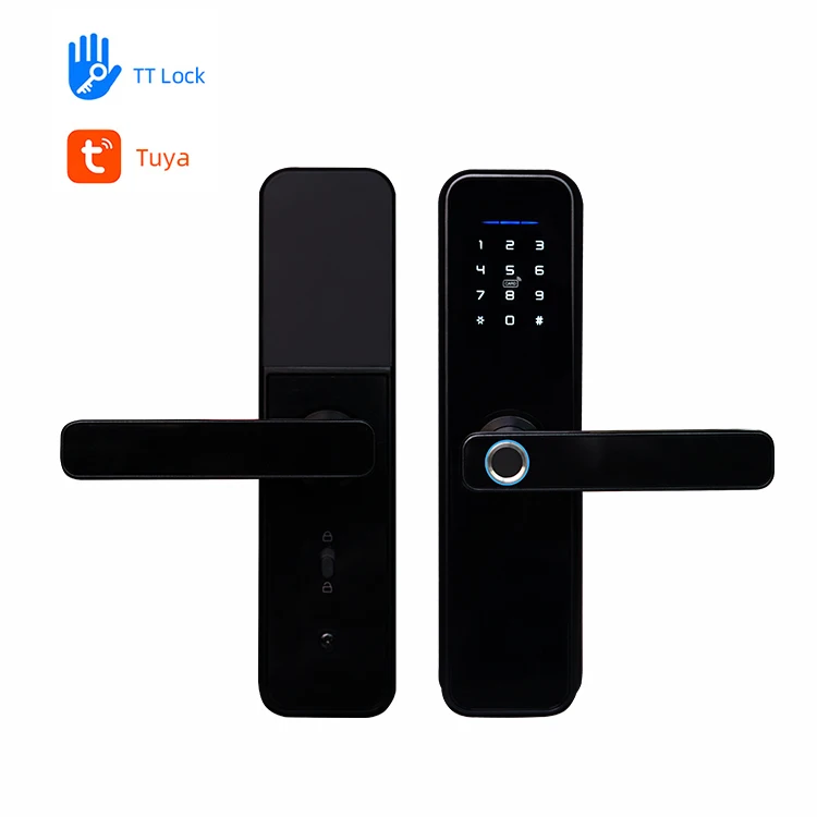 Wholesale Electronic Smart Ttlock Tuya App Aluminum Alloy Biometric Digital Fingerprint Handle Keyless Smart Door Lock For Home