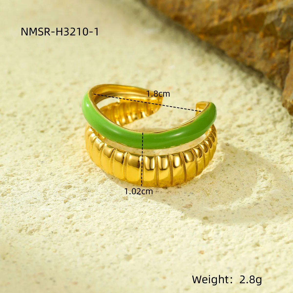 Модные ювелирные изделия 18K Позолоченные Открытые Регулируемые кольца из нержавеющей стали для женщин зеленое кольцо с эмалью
