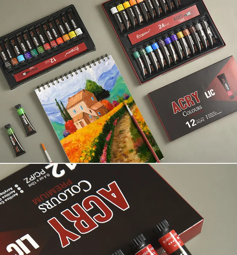 Amazon Hot Sale 30Colors 12ml Aluminum Tubes Acrylic Paint Set With Neutral Packing
