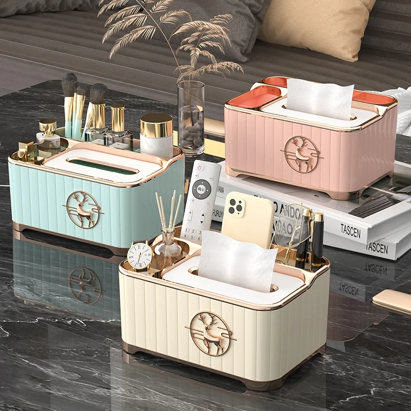 5 Slots Storage Container Durable Tissue Box with lid and slinky spring facial paper towel Holder Napkin Drawer Dispenser Case