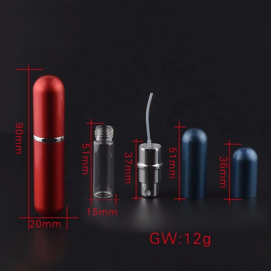 MUB wholesale travel mini perfume atomizer empty 5ml refillable pocket sized aluminum perfume spray bottle